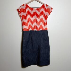 Alyx Limited Orange Chevron Chiffon & Denim Tiered Sheath Dress Womens 4
